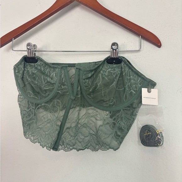 ANTHROPOLOGIE NWT TEIL GREEN LACE STRAPLESS ADJUSTABLE CORSET BRALETTE SZ XL - Picture 4 of 9